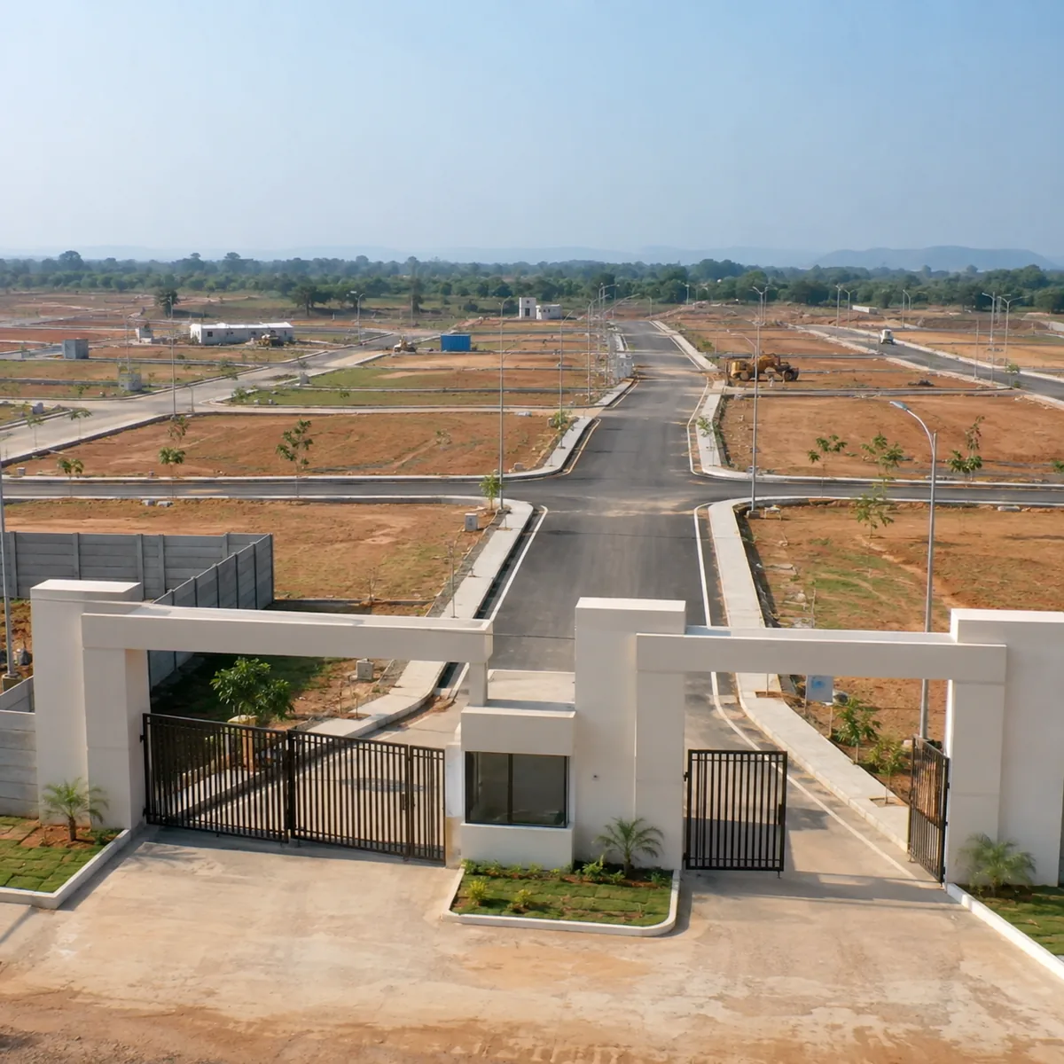 Godrej Plots Malur a gated plotted layout under formation in Malur taluk, showing graded plots, kerbed roads and streetlighting