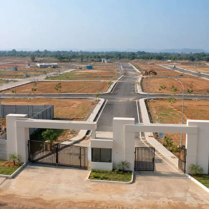 Godrej Plots Malur a gated plotted layout under formation in Malur taluk, showing graded plots, kerbed roads and streetlighting